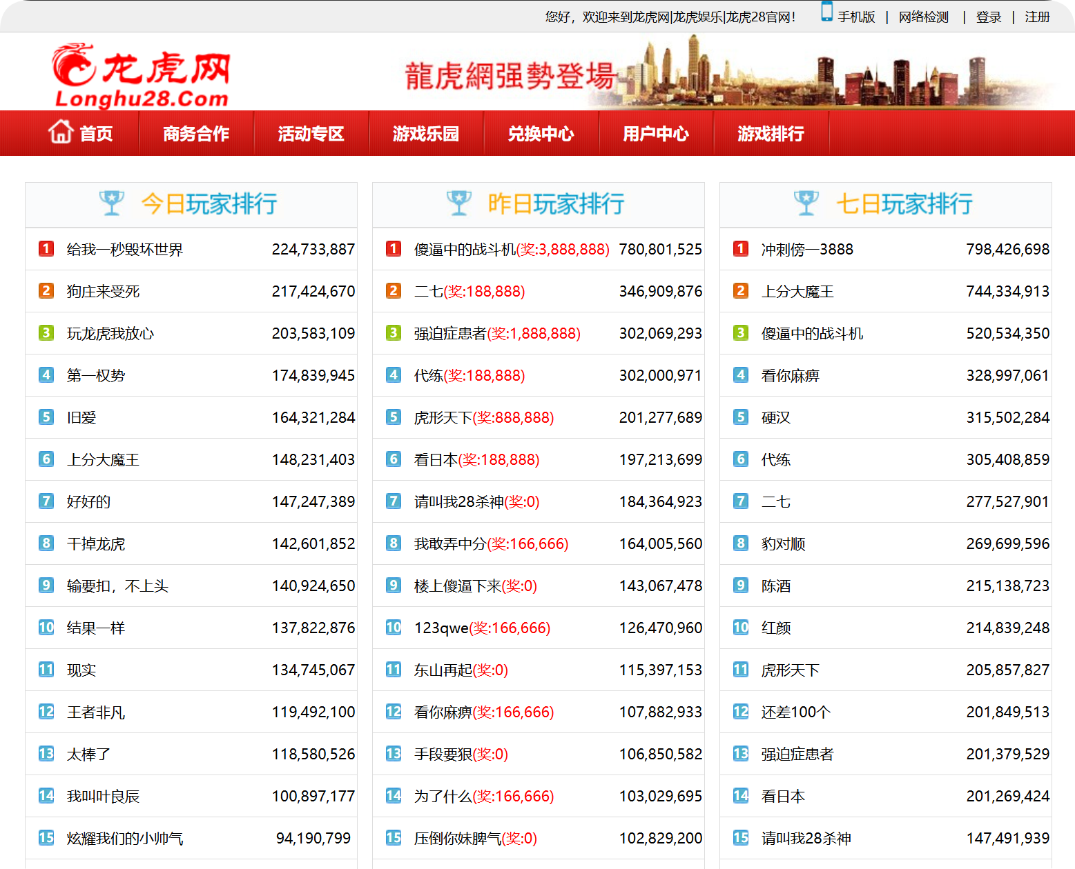 龙虎28积分2025年8月8日排行榜！
