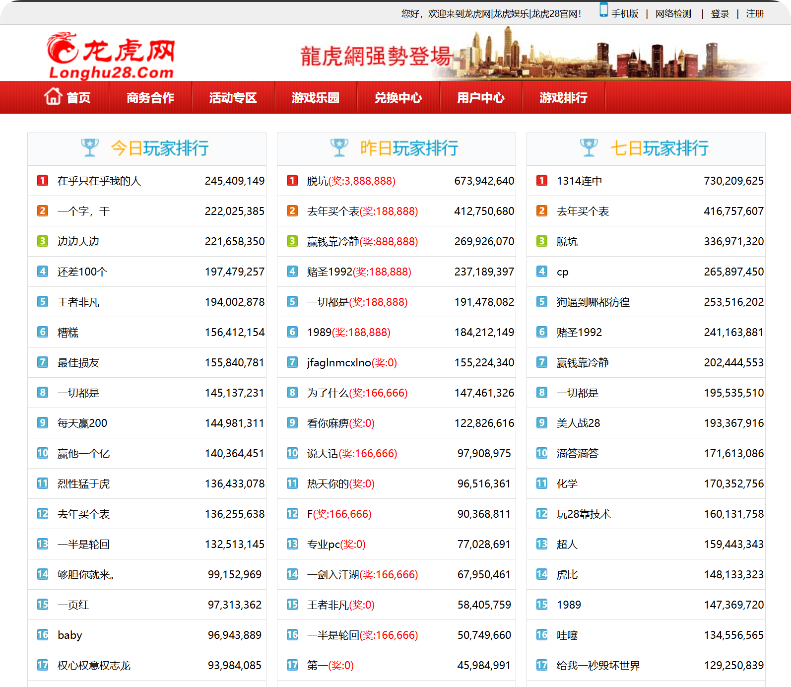 龙虎28积分2025年8月19日排行榜！